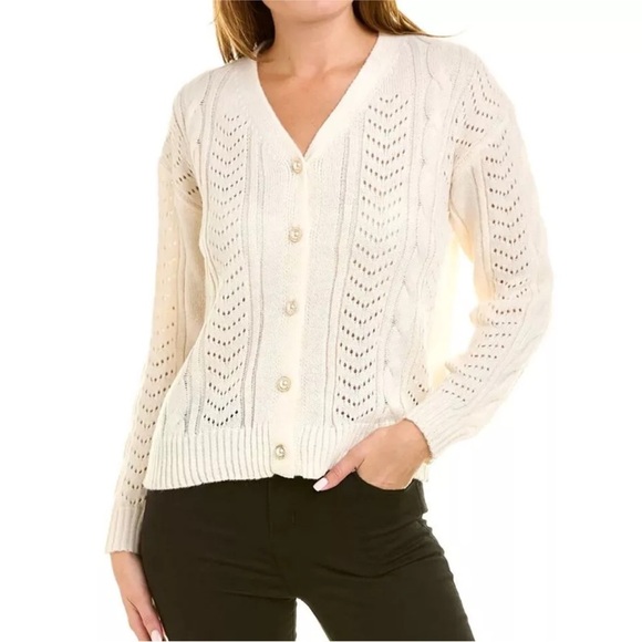 Nanette Lepore Women's Pointelle Cardigan Gold button color- cream size XS - Picture 1 of 8